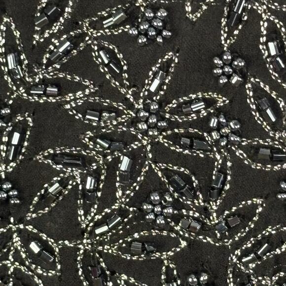 Vintage 80s Adrianna Papell Evening Black Silk Beaded Short Sleeve Top XL - Picture 5 of 5